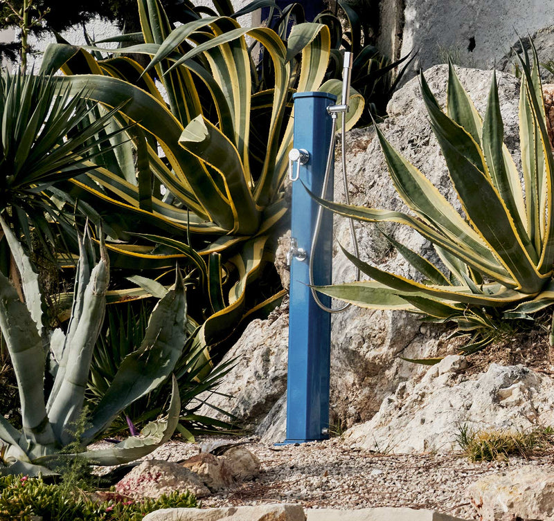 Mini Doccia Solare da Giardino 20L Miscelatore Lavapiedi e Doccetta Blu Capri