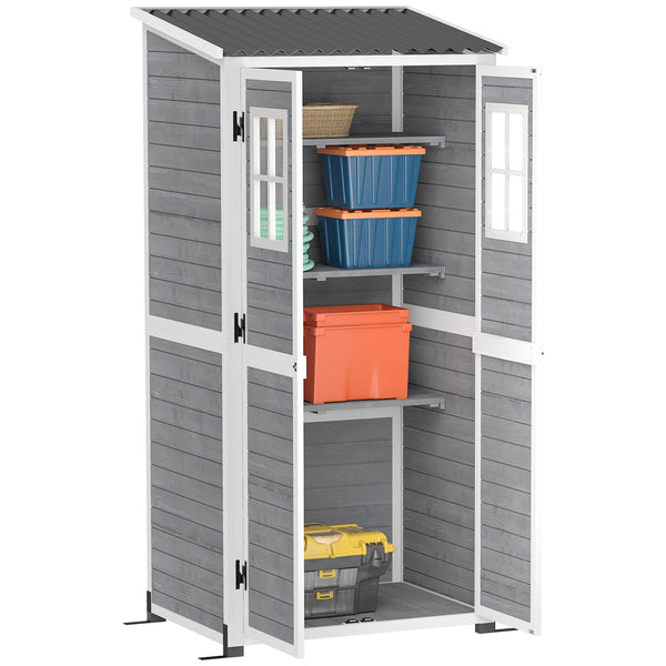 prezzo Armadio Porta Attrezzi da Esterno 91x69x185-192H cm Tetto inclinato in Plastica in Legno Grigio