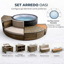 Vasca Idromassaggio Piscina Spa Oasi Completa Set 5 Mobili 296x20x73 cm in PVC e Rattan Grigio e Marrone