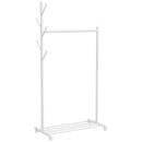 Appendiabiti da Terra 86x43x171 cm Portata 9 kg con Ruote 5 Ganci e Ripiano Inferiore Porta Scarpe in Metallo Bianco      