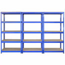 Set 3 Scaffali ad Incastro con Banco da lavoro da 120 cm Piani in MDF Struttura in Acciaio Blu