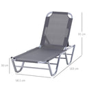 Lettino Prendisole in Alluminio con Schienale Reclinabile a 5 Livelli 163x58,5x91 cm  Argento
