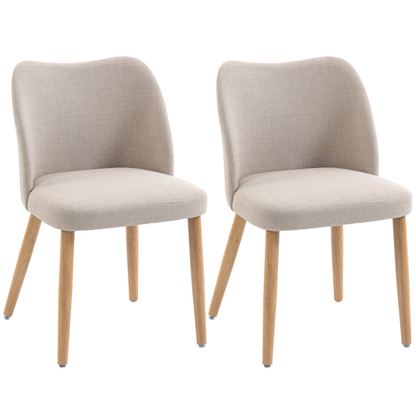 online Set di 2 Sedie da Pranzo 46x52x76 cm Seduta Imbottita Schienale Curvo in Tessuto Effetto Lino e Legno di Caucciù Crema