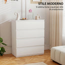 Cassettiera 80x39x95 cm 4 Cassetti Moderna senza Maniglie per Camera e Soggiorno in Legno Ingegnerizzato Bianco      