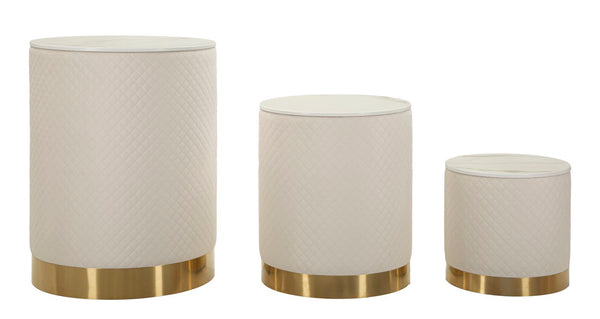 Set 3 Pezzi Pouf con Contenitore Shop Ø60x80 cm - Ø50x60 cm - Ø40x40 cm in Pino e MDF e Metallo online