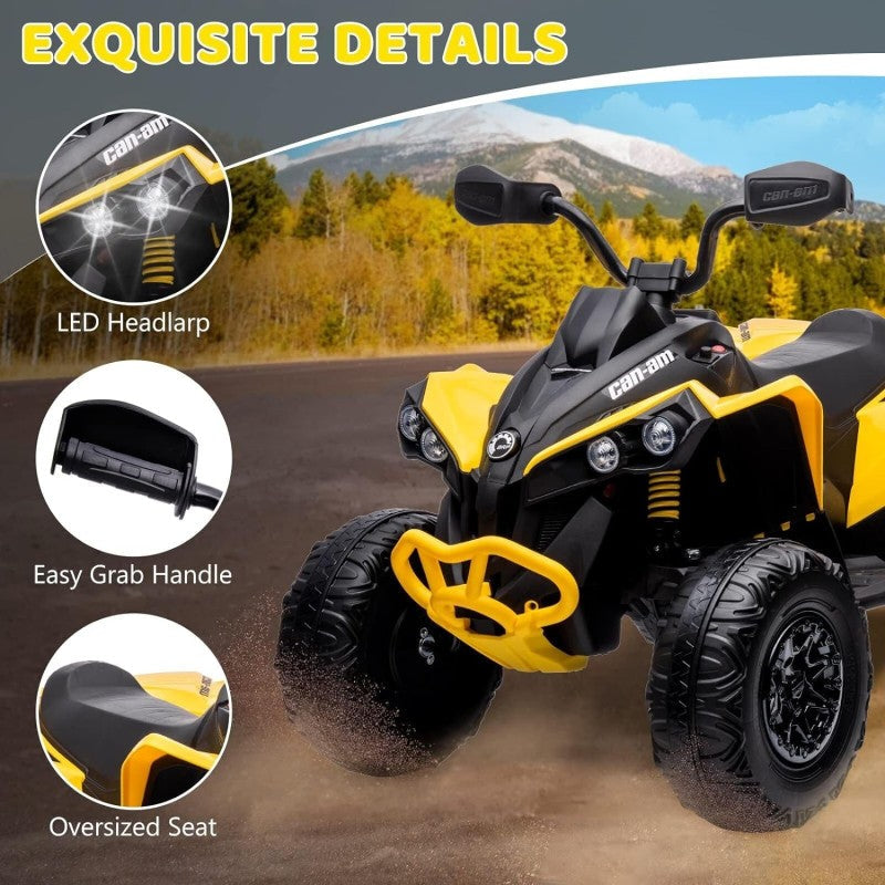 Quad Elettrico per Bambini Licenza Can-Am Renegade 12V ATV Telecomando e Ammortizzatori Giallo  