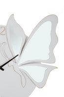 Orologio Glam Farfalla Bianco 66x4,5x64 cm in Ferro MDF e Specchio Bianco