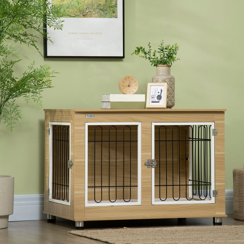 Casetta per Cani Taglia Media e Grande 90x58x65 cm con 2 Porte Bloccabili Rovere   