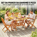 Set 5 Pezzi da Pranzo per Giardino Tavolo e 4 Sedie Pieghevoli in Legno di Acacia Naturale      