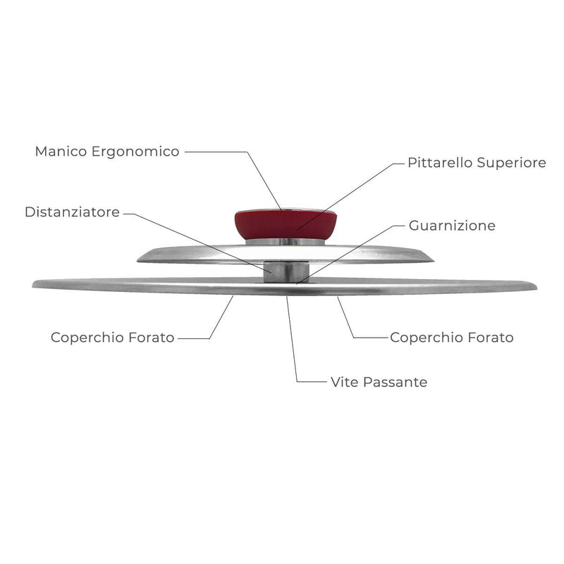 Kit 4 Coperchi Magici Antiodore Ventur Magic Ø25, Ø27, Ø31, Ø35 cm Cooker in Acciaio Inox Pomello Rosso