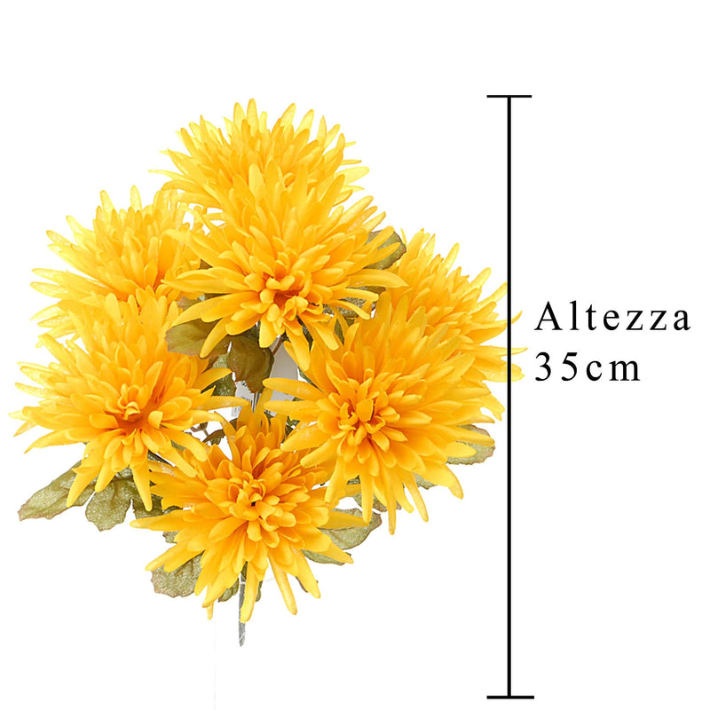 Set 6 Cespuglio di Spider Artificiale con 7 Fiori Altezza 35 cm Oro