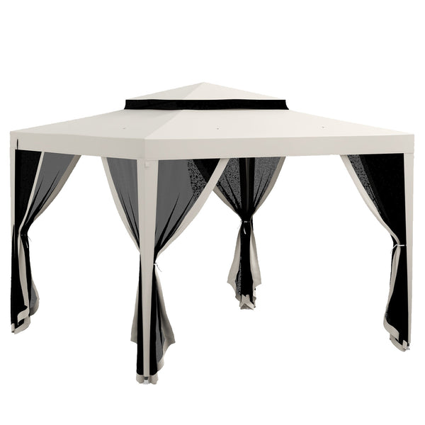 Gazebo da Giardino 300x300 cm con Zanzariera Doppio Tetto e 8 Fori in Acciaio e Poliestere Bianco Crema sconto