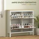 Scarpiera Slim 105x24x95,5 cm con 4 Cassetti e Ripiani Regolabili per 20 Paia di Scarpe EU44 in Pannello Truciolare Bianco      