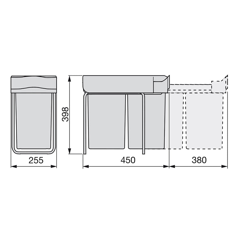 Pattumiera Differenziata 2 Contenitori per Mobili Cucina 14L Estrazione Manuale Emuca Grigia
