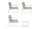 Set 4 Pezzi Salotto da Giardino con Divano 2 Poltrone e Tavolino in Alluminio e Spun Poly Hilde Bianco 