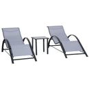 Set di 2 Lettini Prendisole 59x169x66 cm e Tavolino con Piano in Vetro Grigio Chiaro      