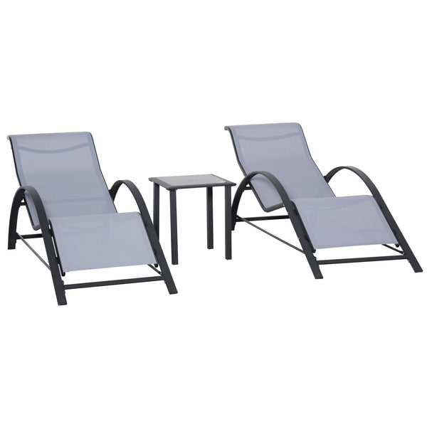 Set di 2 Lettini Prendisole 59x169x66 cm e Tavolino con Piano in Vetro Grigio Chiaro online