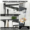 Carrello Barbecue 113x50,5x88 cm 2 Ripiani Supporto Pizza Portasacchi e Ganci in Metallo e Acciaio Nero      