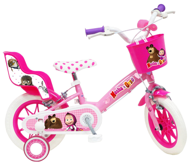 Bicicletta per Bambina 12" 2 Freni Gomme in EVA Masha e Orso Rosa