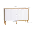 Mobile Contenitore 120x35x77.4 cm con 2 Armadietti a Ripiani Regolabili in Legno di Pino e Bianco      