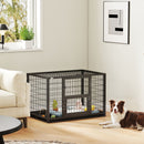 Gabbia per Cani Robusta 94x60x64 cm con Vassoio Rimovibile e Doppia Porta in Acciaio e Plastica Nero      
