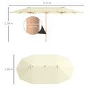 Ombrellone Doppio 455x265x238 cm in Acciaio Inox e Poliestere Beige   