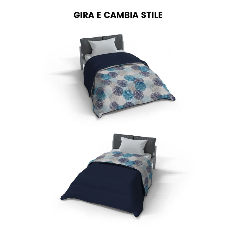 Trapunta Invernale 1 Piazza e Mezzo Stampata in Microfibra 300gr Double Face Soffioni Blu