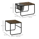 Set 2 Tavolini da Caffè Impilabili in MDF e Acciaio Nero e Marrone Rustico