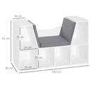 Mobile Libreria 102x30x61 cm a 6 Sezioni Seduta con Cuscini Morbidi in Legno Spugna e Poliestere Bianco      