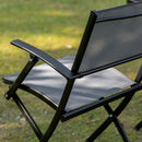 Set Tavolo e 2 Sedie Pieghevoli da Giardino in Vetro Temperato e Metallo Nero
