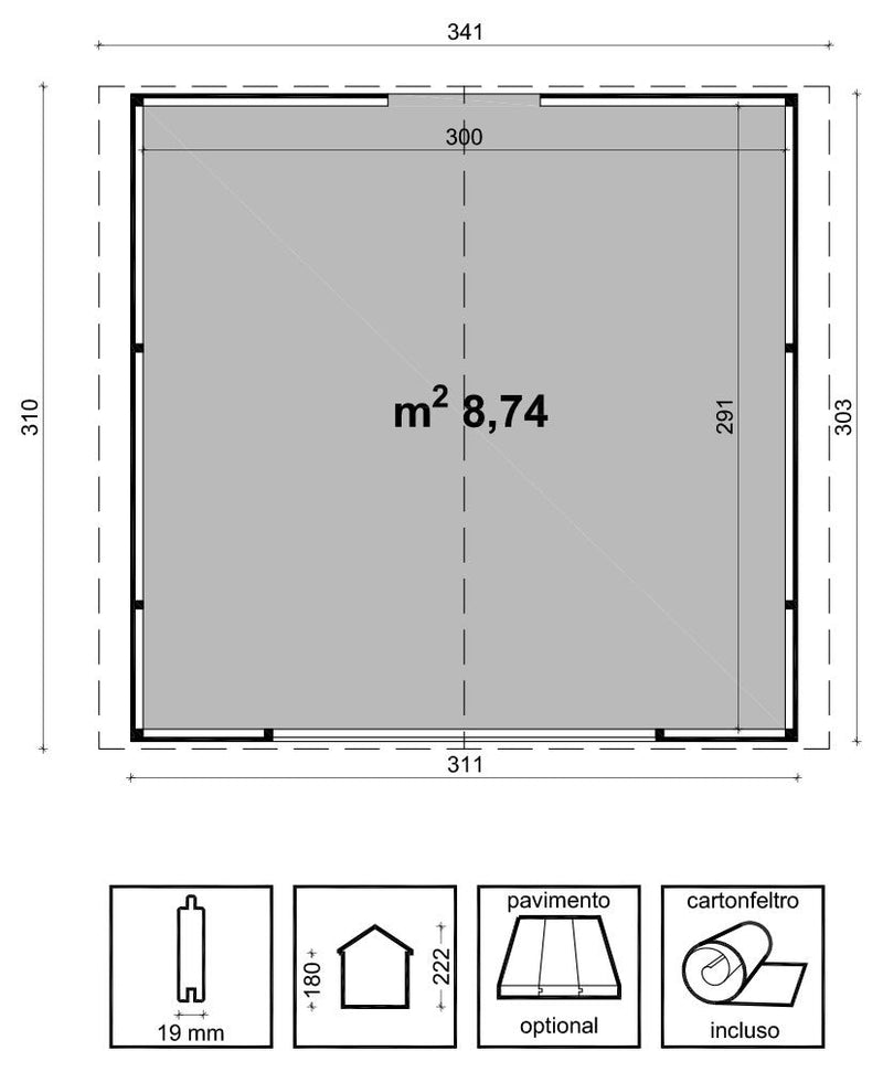 Chiosco da Giardino 310x300 cm in Legno Miami