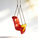 Altalena per Bambini 9-36 Mesi Regolabile 28x36x180 cm con Corde e Moschettoni in PE Rossa e Gialla      