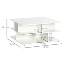Tavolino da Caffè a 2 Livelli 70x70x36,5 cm con Ripiani Aperti in Truciolato Bianco