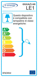 Lampadario 5xE14 Montatura Anticata Vetro Bianco Sfumato Ambra E-Energy Giulia