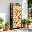Portalegna per Interni ed Esterni 45,5-75,5x25x98-170 cm con Larghezza e Altezza Regolabili e Base Rialzata in Acciaio Nero      