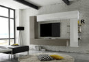 Parete Attrezzata Mobili Salotto 3 Mobili Sospesi 1 Libreria a Parete 270x36x190cm TFT  Line Bianco Lucido Peltro Opaco