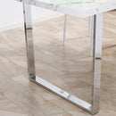 Tavolo Rettangolare 155x85x75 cm Max 6-8 Persone in MDF e Acciaio Effetto Marmo Bianco