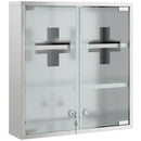 Armadietto dei Medicinali 46x12x48 cm con Serratura e Ante in Vetro Temperato in Acciaio Inox Argento      