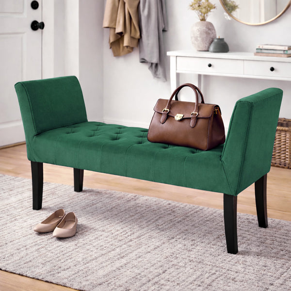 Panca Fondoletto Ingresso 111x40x60 cm con Piedi in Legno e Rivestimento Velluto Verde prezzo
