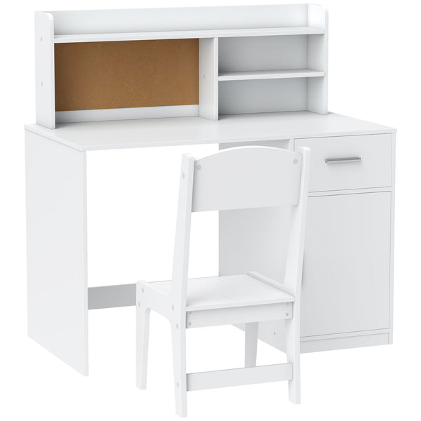 Set Scrivania e Sedia per Bambini con Scaffali Armadietto Cassetto in MDF Bianco prezzo