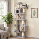 Tiragraffi per Gatti Grande Multilivello 60x48x204 cm con 8 Pali in Sisal 2 Casette e Amaca in Truciolare e Peluche Grigio Chiaro      