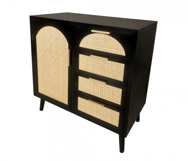 Credenza 1 Anta 4 Cassetti 80x40x80 cm Josine in Legno Nero