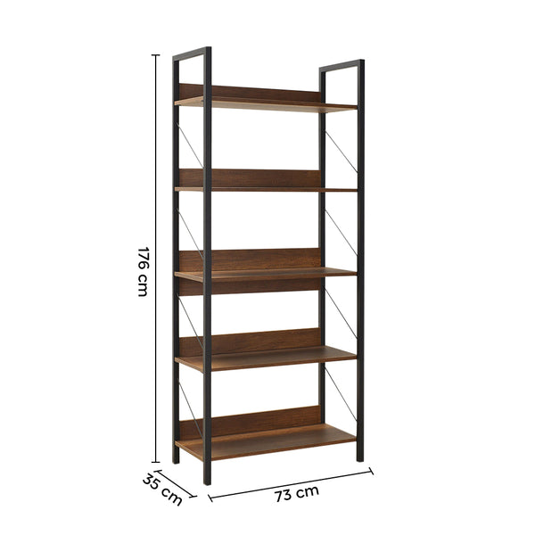 Bücherregal aus Holz 73 x 176 x 35 cm Regal 5 Regale für Büro Nussbaum online