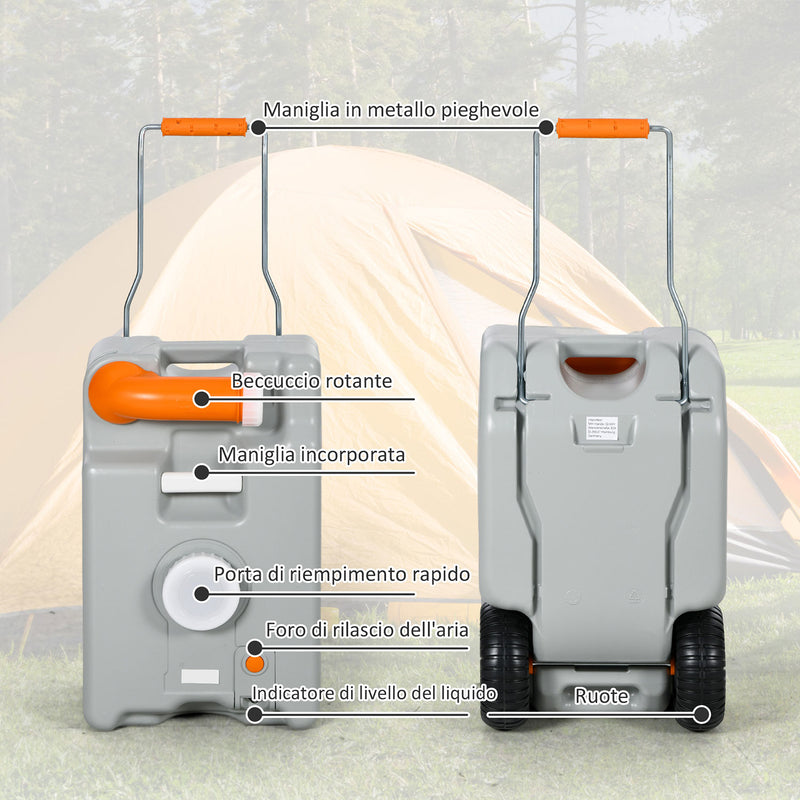Serbatoio per Acqua da Campeggio 22L Indicatore con Livello di Liquido con Ruote Grigio  