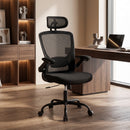 Sedia da Ufficio Ergonomica 64x65x114-129 cm in Rete con Supporto Lombare Poggiatesta e Altezza Regolabile Dondolo Nera      
