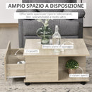 Tavolino da Caffè 2 Cassetto 2 Mensole 70x70x35 cm con Ruote in Legno
