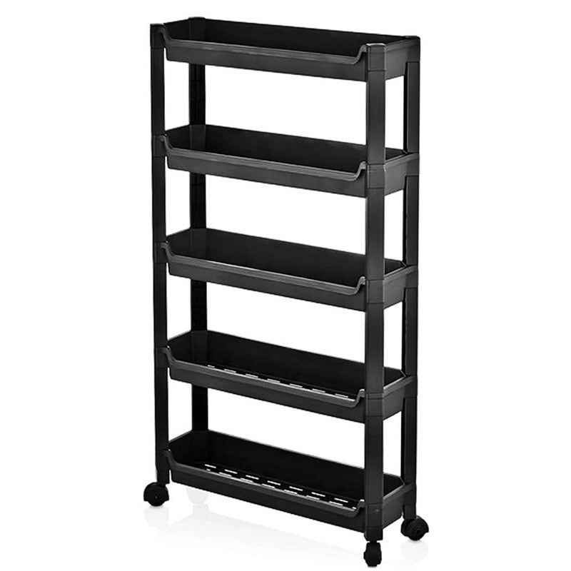 Carrello Slim Salvaspazio da Cucina Bagno Carrellino Portaoggetti 5 Ripiani Nero
