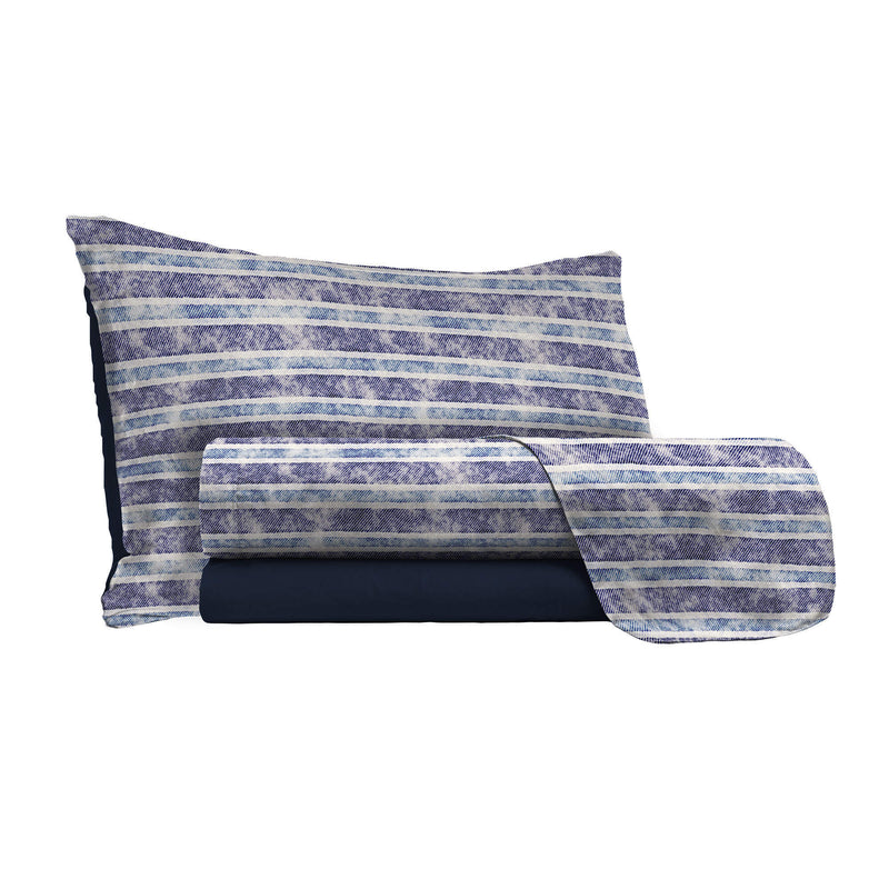Set Lenzuola con Stampa Sopra Sotto e Federe Jeans Stripes