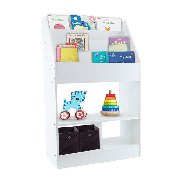 prezzo Montessori Bücherregal für Kinder 63x30x100 cm 4 Regale aus MDF und weißer Spanplatte