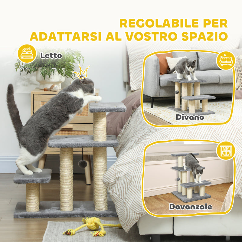 Scaletta per Cani e Gatti 3 Gradini in Peluche con Tiragraffi Sisal Grigio      